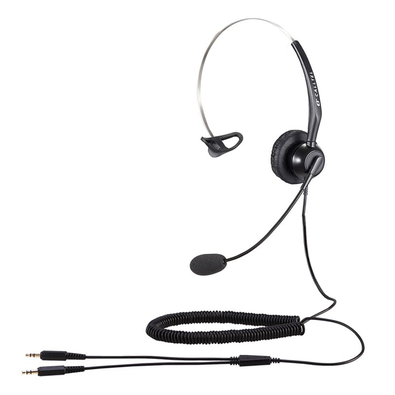 Calltel T800 Mono-Ear Headset – Noise-Cancelling Mic – Dual 3.5mm Jacks